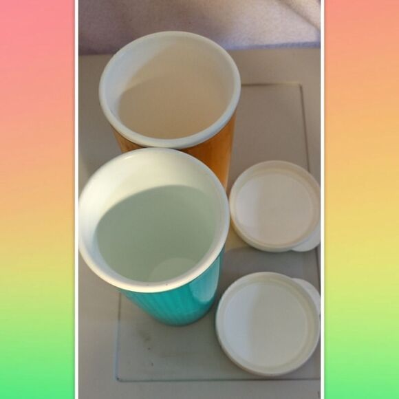 Tupperware (2) 24-oz Insulated Tumbler #3329A-1 With Dripless Lid ORANGE & GREEN - Picture 4 of 4